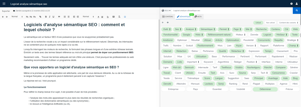 Résultats d'une analyse sémantique depuis le logiciel dobrief