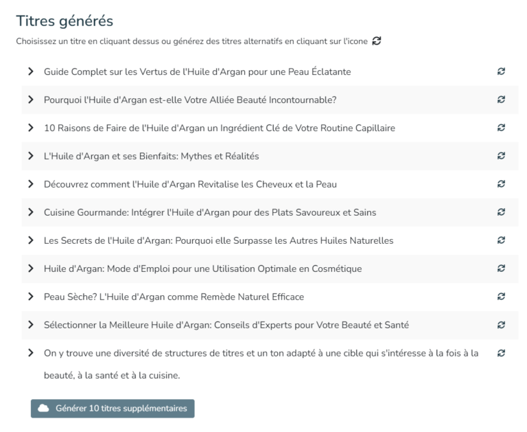 Génération de titres (10 propositions)