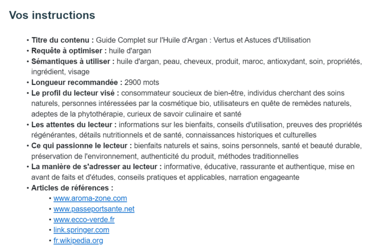 Génération des instructions pour le rédacteur