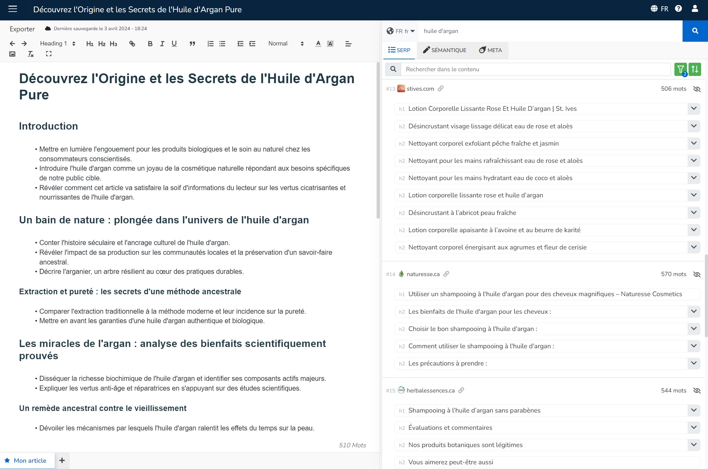 Interface de l'application de scraping dobrief.io. À gauche l'éditeur de texte. À droite le contenu scrapé.
